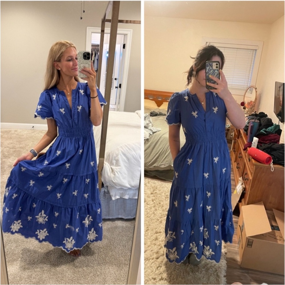 Anthropologie The Somerset Maxi Dress Eyelet Embroidered Floral Blue Small